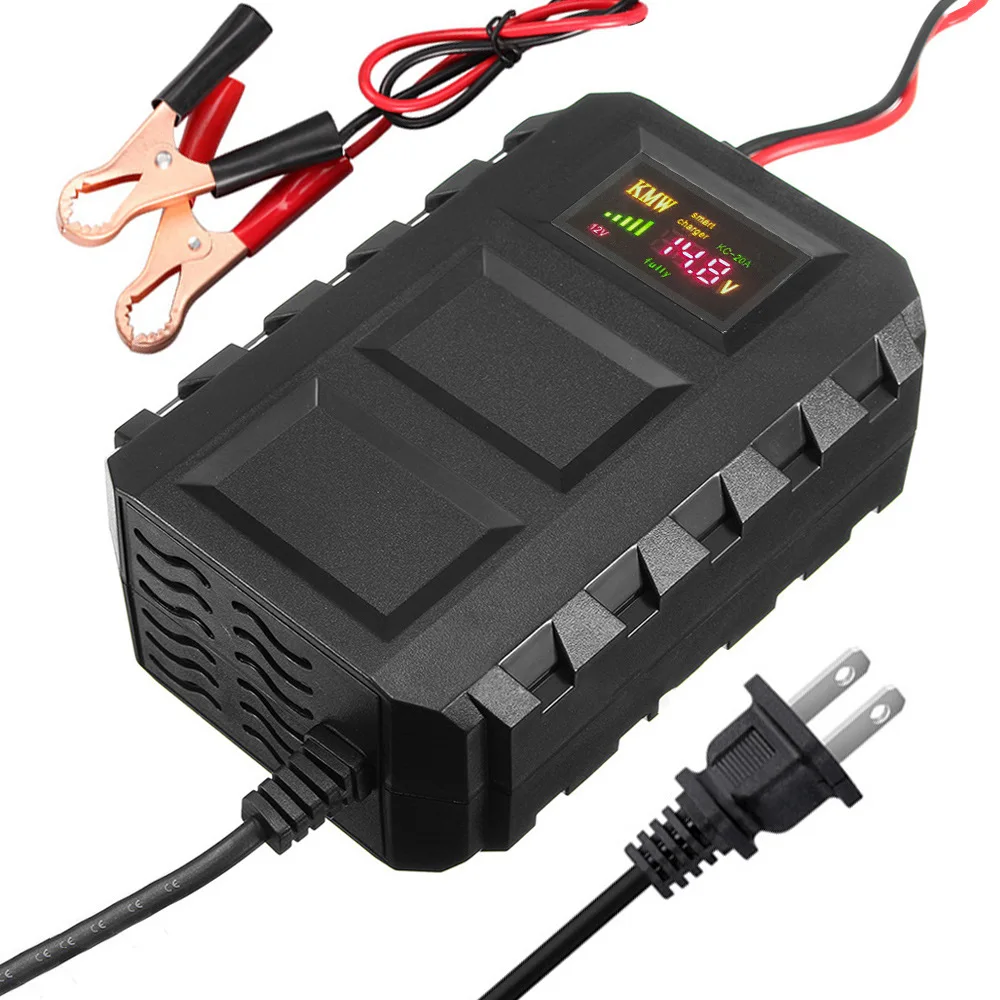 12V 20A Car Battery Charger for Car Motocycle Truck Lead-acid AGM Deep Cycle GEL Dry Battery Charge Pulse Repair LCD Display