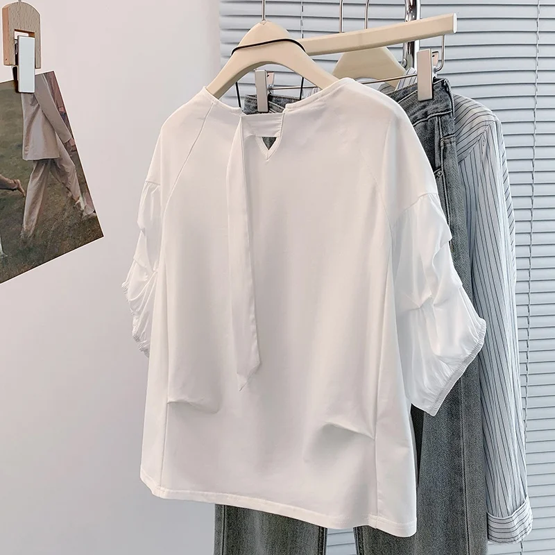 Estate New Sle Fat MM Faionable Color Blo ort Sve T-shirt in cotone di grandi dimensioni dimagrante Dopane Casual vestibilità ampia