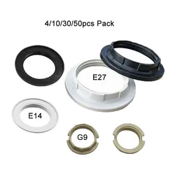 G9 E14 E27 Threaded Lamp Socket Rings 4/10/30/50pcs Pack Black White E12 E26 Lock Lamp Shade Rings for Standard Base Lamp Holder