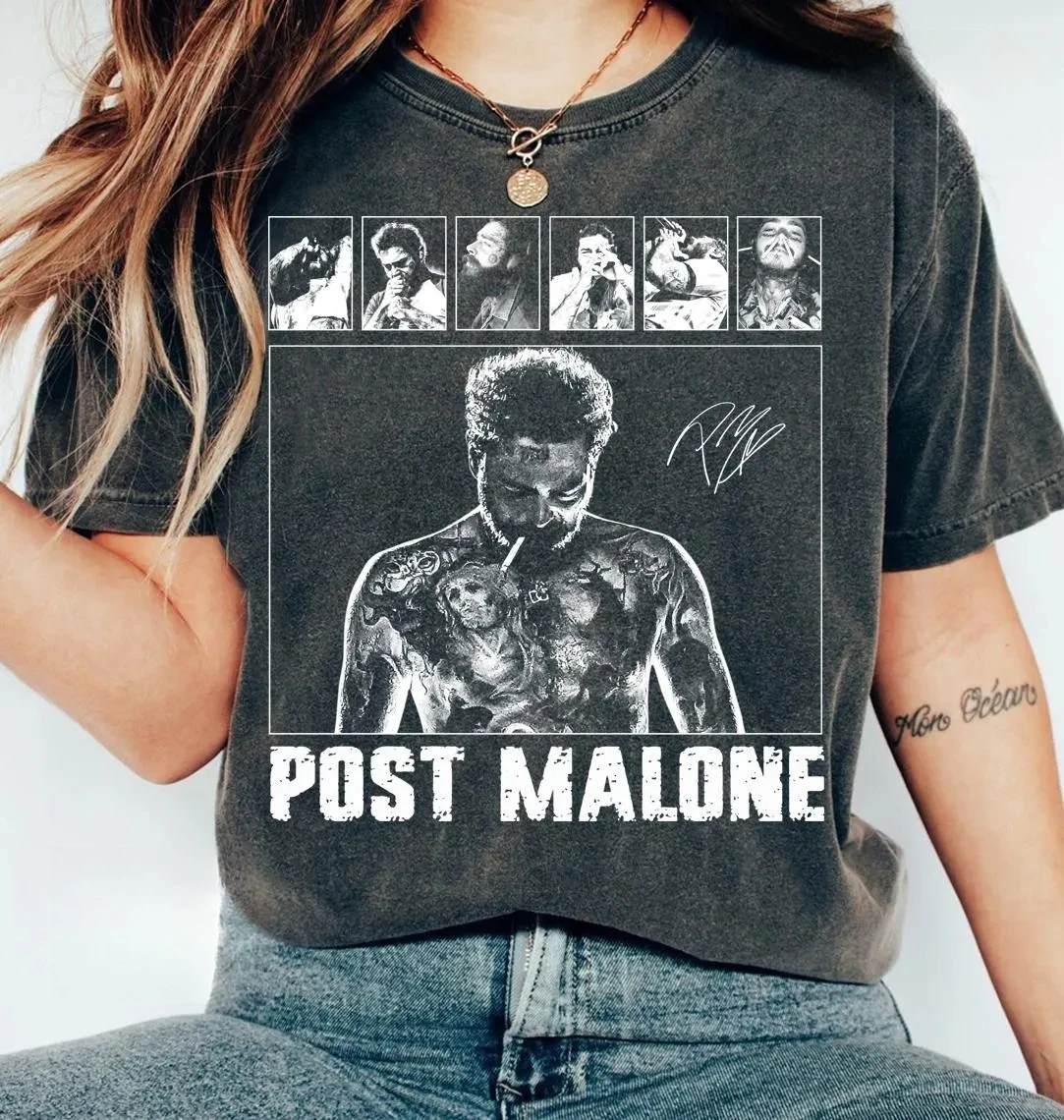Post Malone rap music merchandise T-shirt, Austin album 90s rap T-shirt   Casual Fashion Spring/Summer New Couple T-shirt