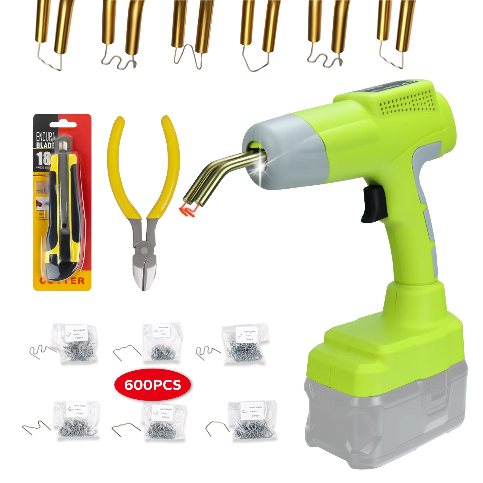 80W Plastic Welding Gun with 600pcs Nails Car Repair Nail Welding Wire Tool Welder Torch Kit for Ryobi 18V Battery (No Battery)