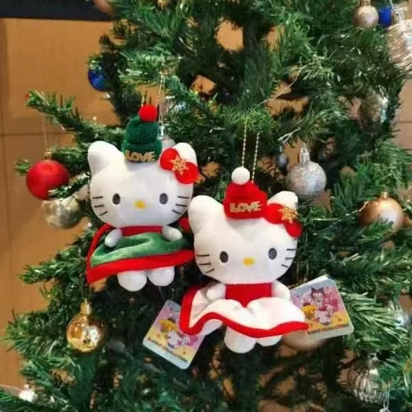 Hello Kitty Christmas Plushes Doll Hangings Sanrio Anime Stuffed Animals Ornaments X-mas Tree Decoration Pendant Kids Toys Gift