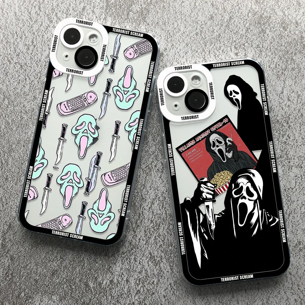 Scary Screaming Art Angel Eyes Phone Case For iPhone 16 15 14 13 12 11 Mini Pro Max XS X XR SE 7 8 Plus Transparent Cover