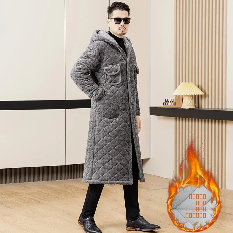 

Men's Thiened Fce Lined Cotton Jaet Home Clothes Coat Long Hooded Warm Workwear Outerwear Casual Faion Ci Sle