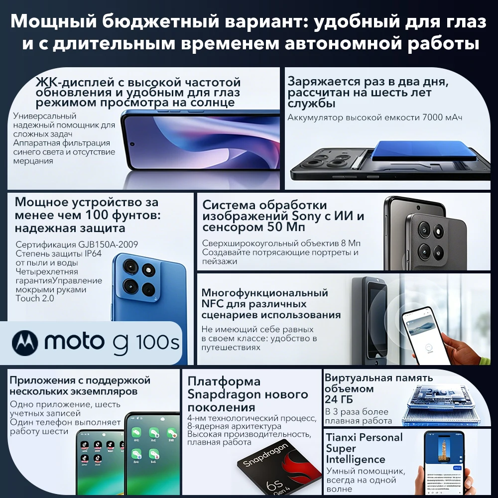 Motorola g100s 5G Smartphone 6.72-inch 120Hz Display 7000mAh Large Battery 50MP Dual Camera IP64 Waterproof NFC