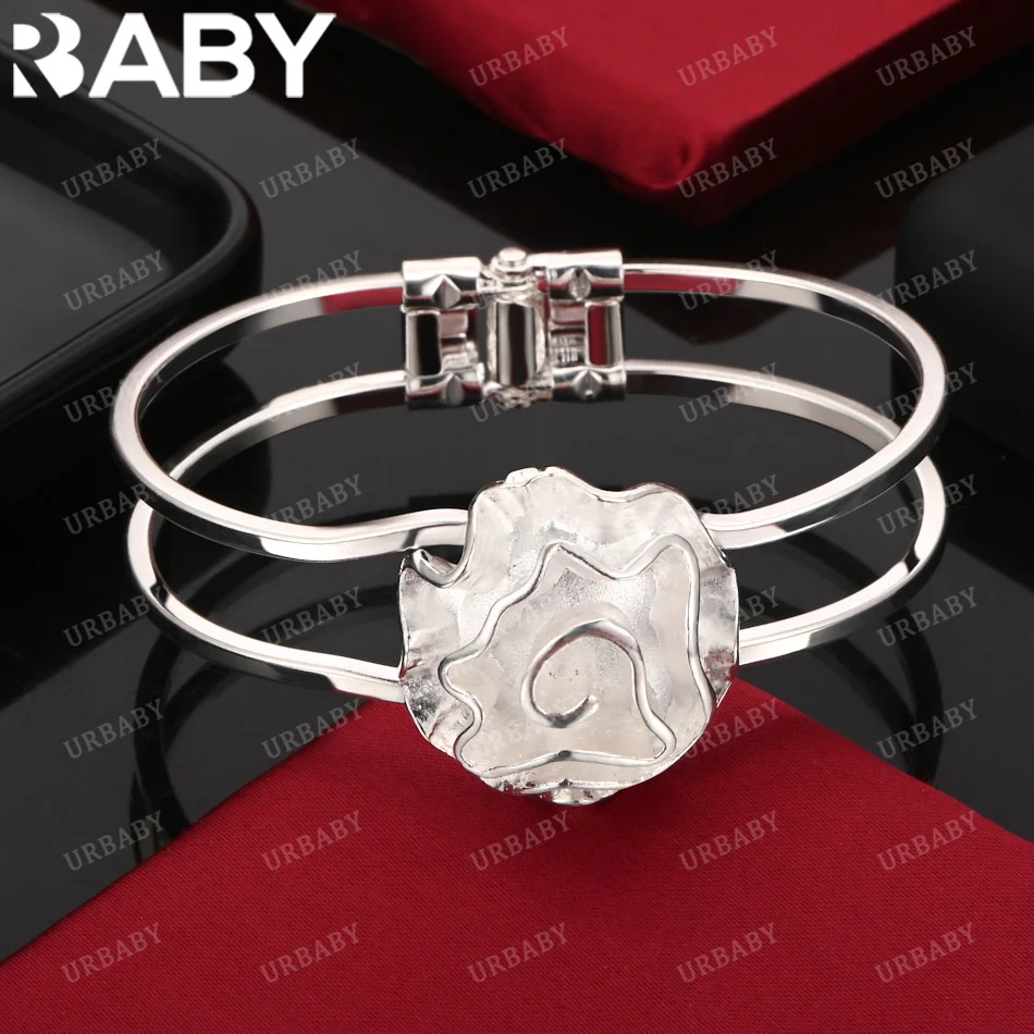 

URBABY 925 Sterling Silver Bangle Stereoscopic Rose Bracelet For Women Jewelry Fashion Party And Daily Wear