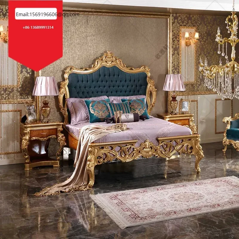 

Custom French solid wood double bed master bedroom luxury cloth princess bed European solid wood wedding bed