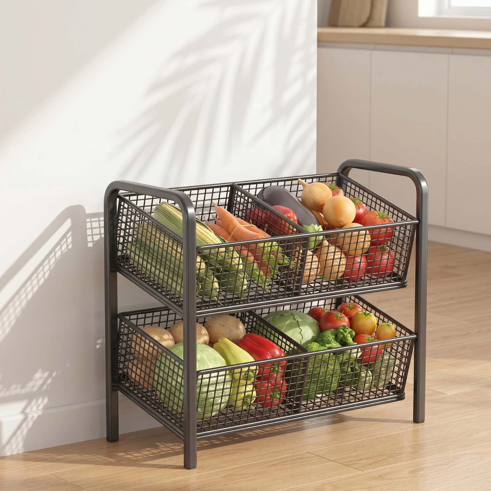 Wire Storage Basket Cart Compact Two-Tier Storage Cart Furniture Multi-Purpose Rust-Resistant for Bathroom, Kitchen view 2