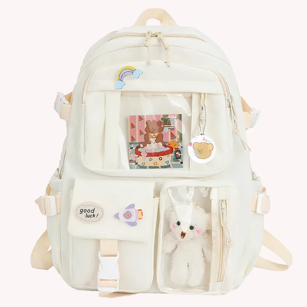

College Student Rucksack Fashion Travel Bookbags with Plush Pendant Pin Cute Kawaii Large Capacity Japanese Style for Teen Girls