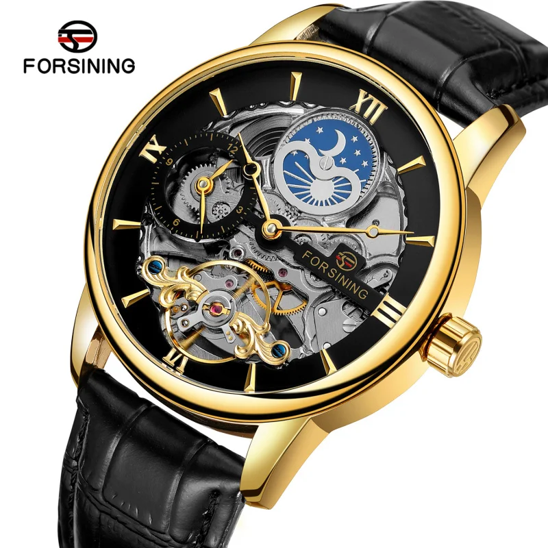 

Free Shipping OUTLETSNew forsining European American Style Men's Fashion Casual Hollow Moon Phase Automatic Mechanical Watch