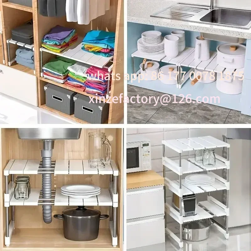 

Customizable Stackable Storage Rack Wardrobe Layered Partition Rack Closet Sorting Shelves Telescopic Sink Holder Wardrobe
