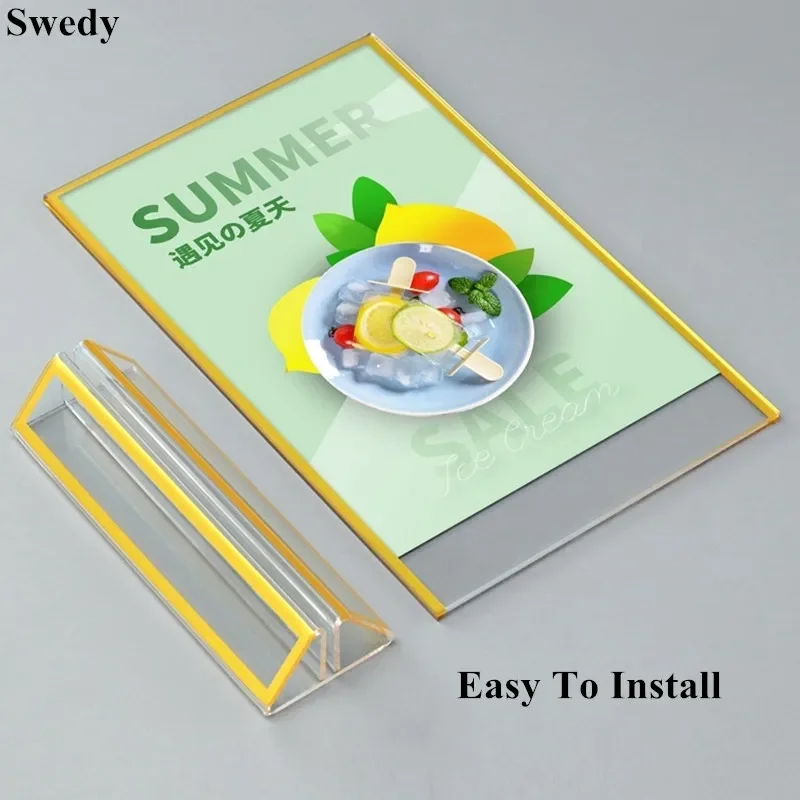 A5 Acrylic Sign Holder Menu Paper Display Stand Gold Frame Wedding Table Number Place Card Holder Flyer Document Photo Frame