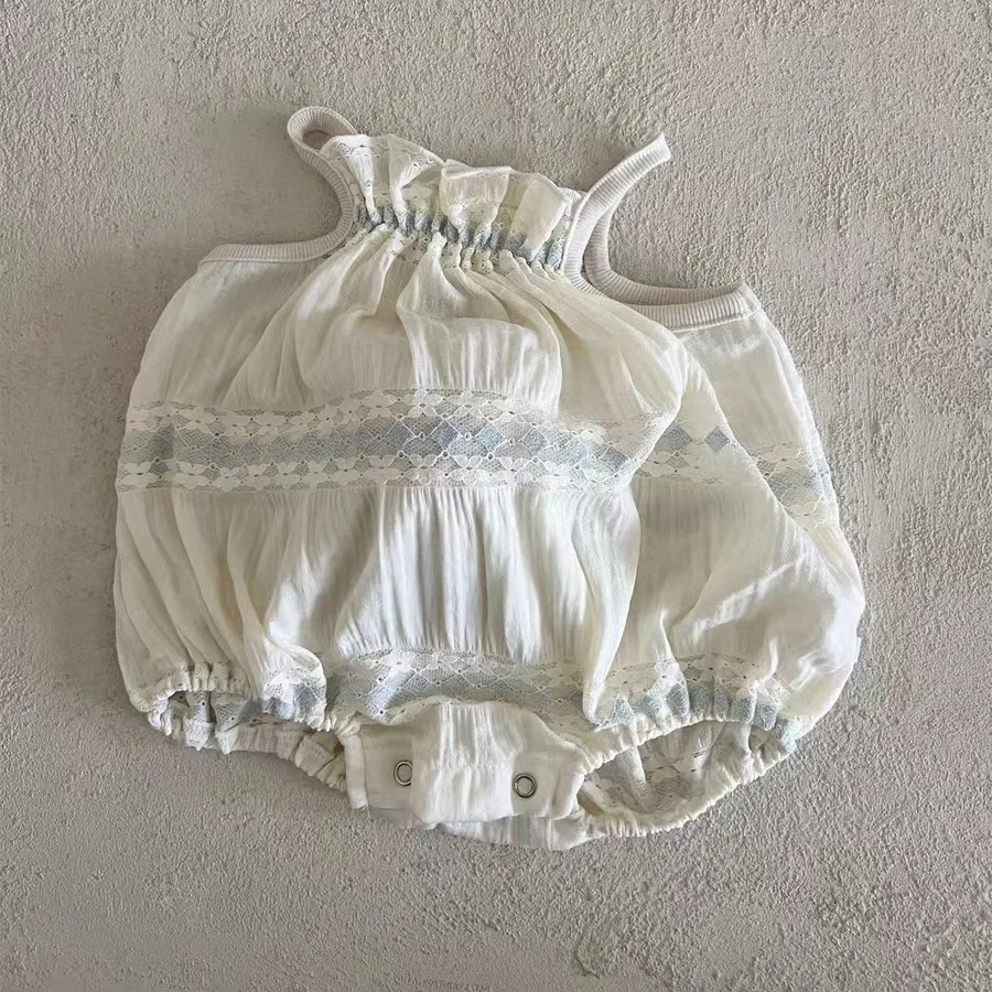 NOVEDAD DE VERANO 2025, Body sin mangas con tirantes de encaje para niña, ropa de algodón para recién nacido, mono suave y cómodo para niño de 0 a 24M