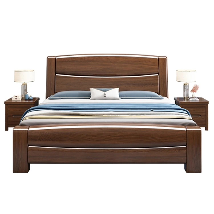 # Affordable Minimalist Walnut Solid Wood Bed, Streamlined Bed Frame with Cost-Effective Elegance