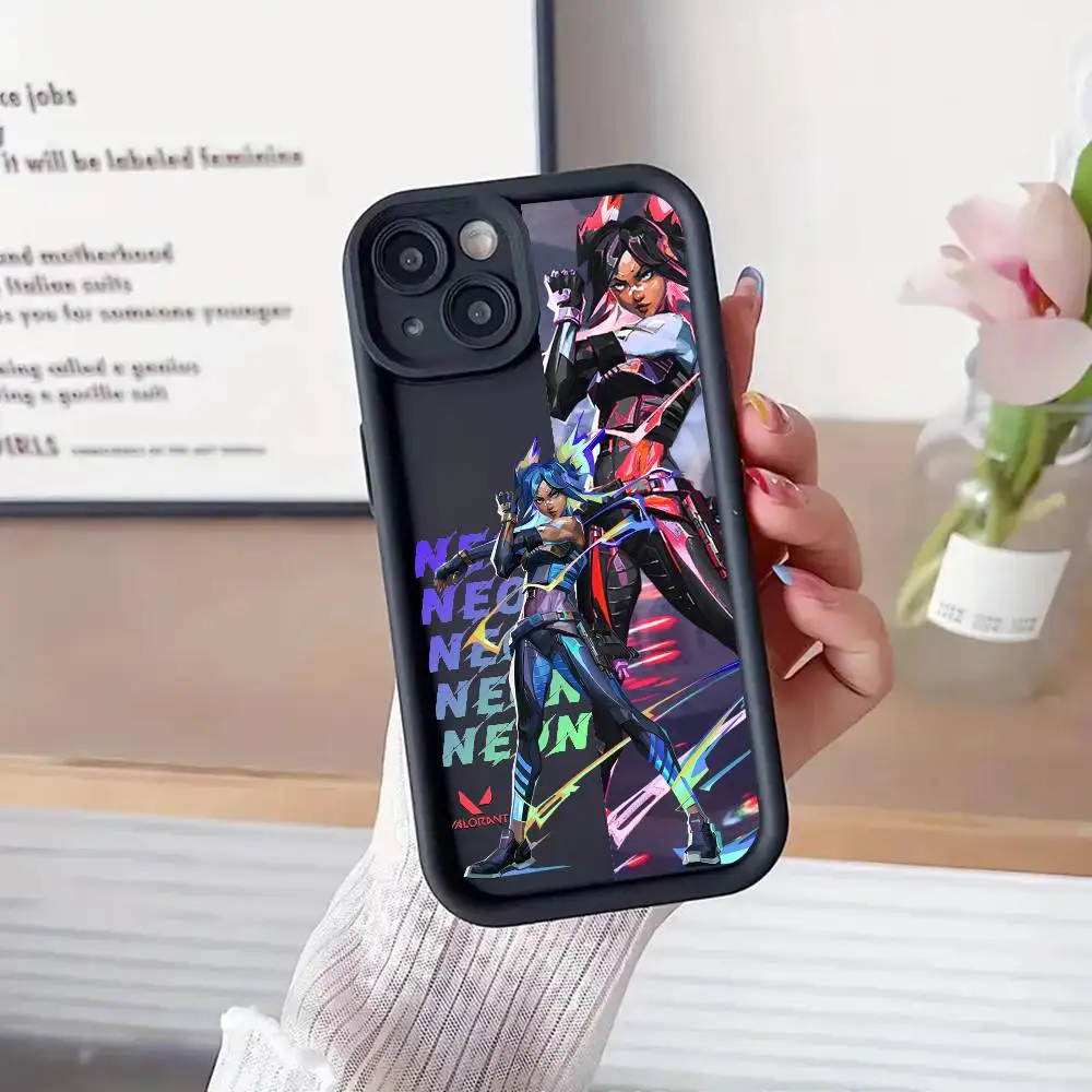 1 قطعة لعبة Valorant النيون يورو جراب هاتف بولي TPU لطيف العين سلم آيفون 17 16 15 14 13 الهواء برو ماكس 11 12 زائد غطاء سيليكون أسود