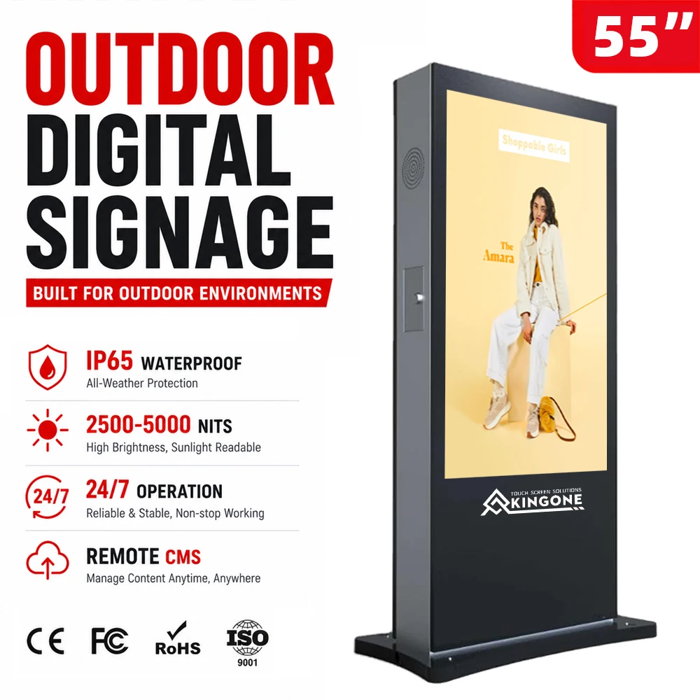 High Brightness Touch Screen 3000 Nits Floor Stand LCD Ad Digital Outdoor TV Waterproof Advertising Display Signage