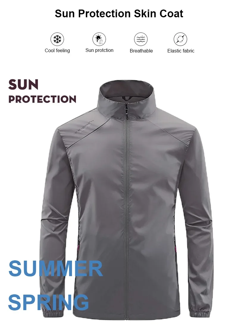 Sommer Neue männer Sonnenschutz Haut Mantel Leichte Atmungsaktive Eis Seide Stehkragen Sonnencreme Jacke Outdoor Camping Jakcet – Detail 3