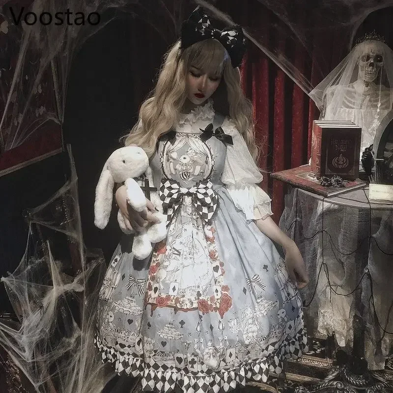 女性のためのゴシックサマードレス,ヴィンテージの女の子のためのロシアの服,モザイクlolita jsk,ノースリーブ,ストラップ付き,パンク