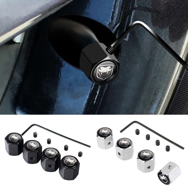 4Pcs Alloy Car Wheel Tire Valve Stems Caps for Dodge Viper RAM Journey Caravan Charger Dakota Durango Caliber Auto Decoration