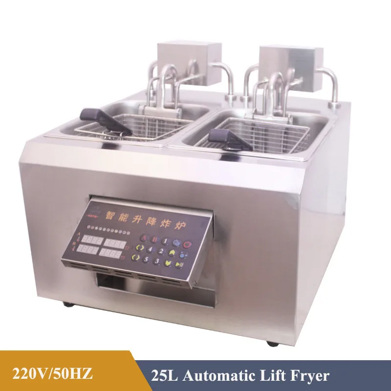 Fritadeira elétrica em aço inoxidável, elevação automática, alimentos, frango frito, batatas fritas, equipamento de cozinha, processador de alimentos, 220V