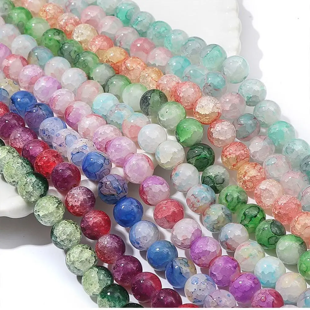 20pcs/bag New Round Colour Glass Crackle Beads Loose Spacer Beads for Jewelry Making Diy Handmade Bracelets Accessories