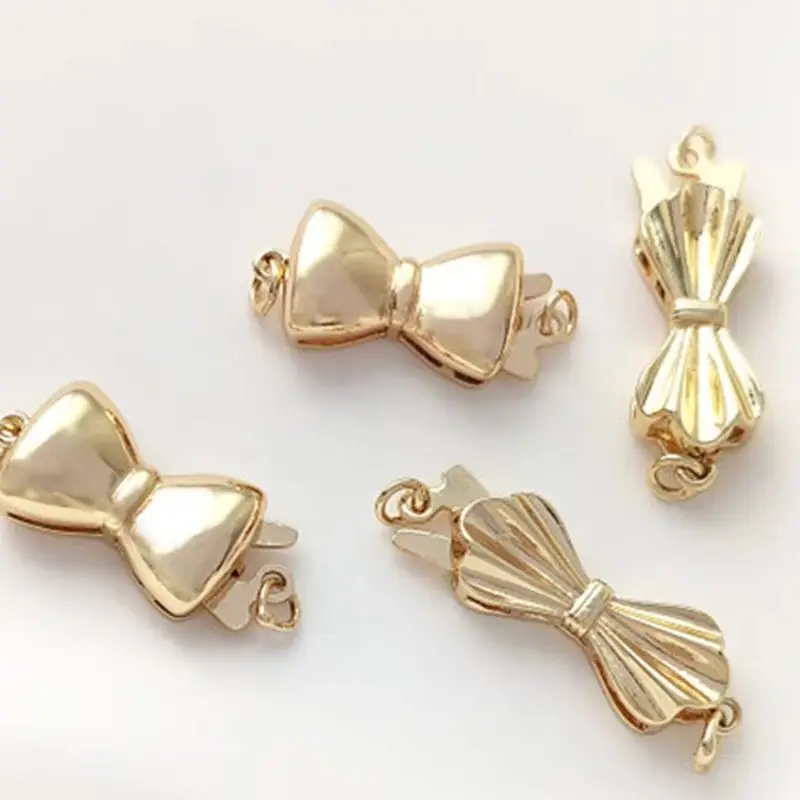 14K Gold Bow Insert Buckle Handmade Diy String Pearl Necklace Bracelet Jewelry Buckle Pendant Buckle Accessories B978