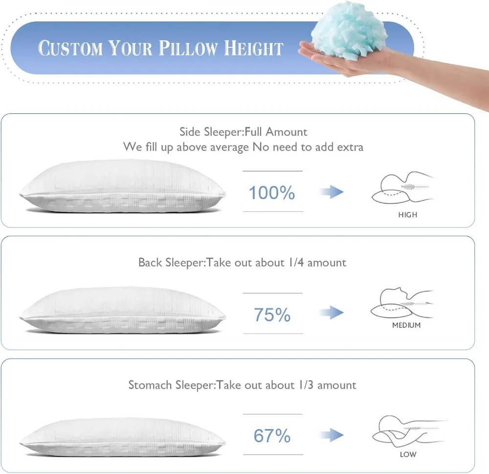 Cooling Pillows for Sleeping, Standard Size Set of 2, Shredded Memory Foam, Adjustable Loft for Side & Back Sleepers view 4