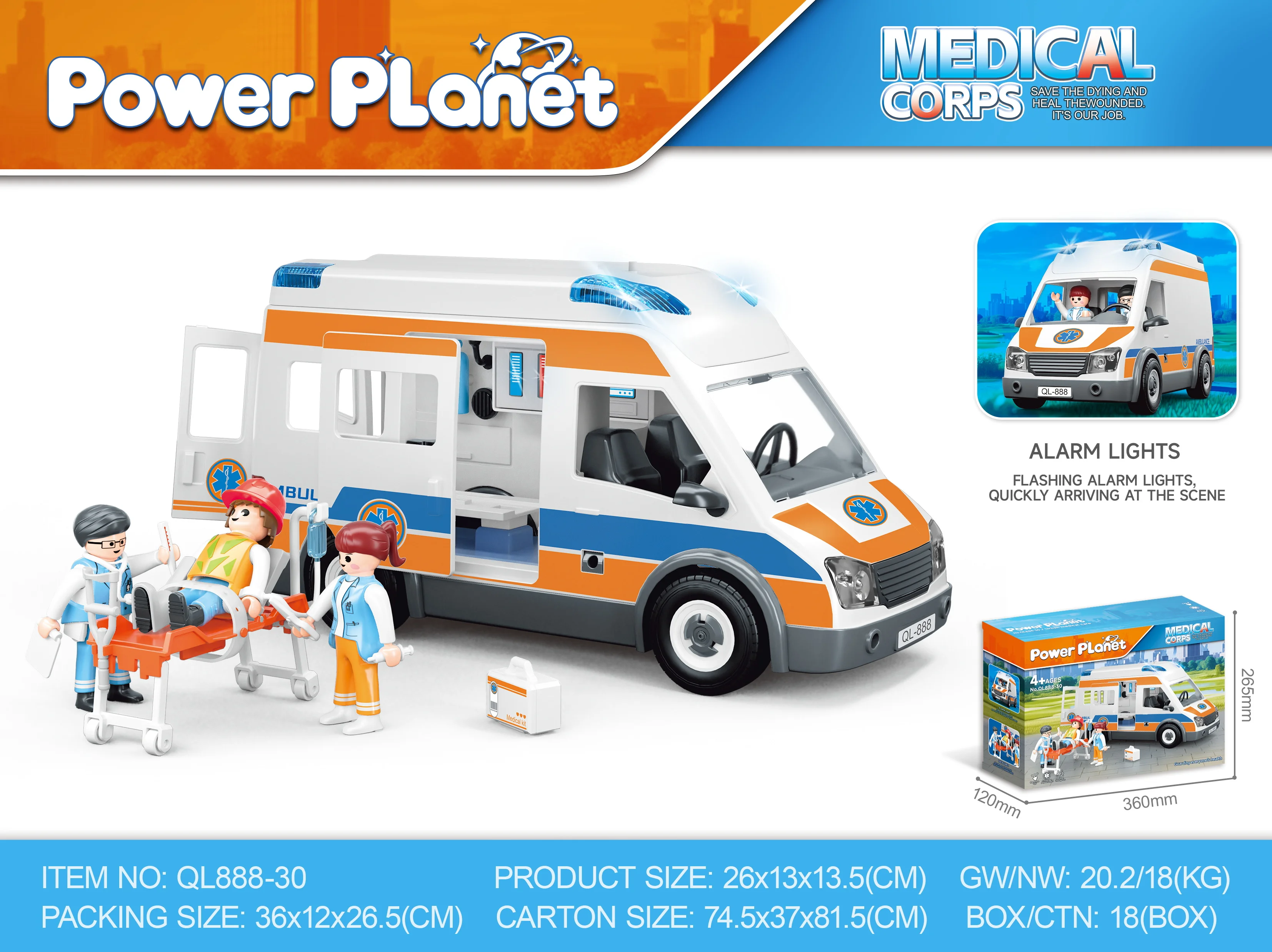 Power Planet Ambulancia Infantil 120, Modelo de Simulación de Ambulancia para Niños, Coche Deformable para Niños, Regalo de Cumpleaños