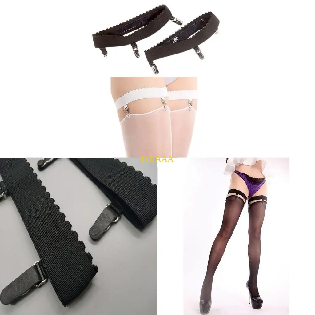 

DXAA 2Pcs/P Womens Sexy Elastic Anti Slip Leg Garter Belt Ring Thigh High Stocking Suspenders with 3 Clips Cosplay Costume