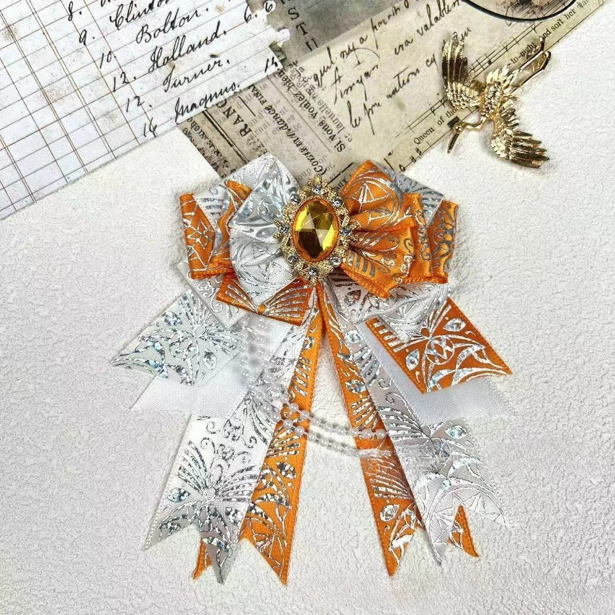Strass-Laser-Quaste Goldfolien-Schleife Konzert-Stützstab Charm Lolita Daliy Damenbekleidung Rock Hemd Brosche Fliege Requisite – Detail 9
