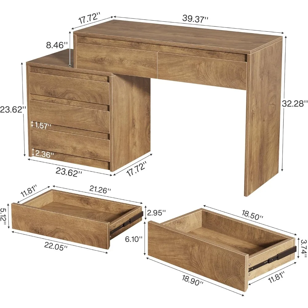 مكتب زينة كبير وحديث لغرفة النوم مع 5 أدراج، وطاولة مكياج، وخزانة صدر قابلة للإزالة بثلاثة أدراج، وحل تخزين #2