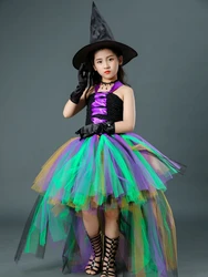 Halloween Cosplay Witch Costume Dress + Hat+ Gloves Children Clothing Set for Party 1-14year Toddler Baby Girls Tutu Dresses