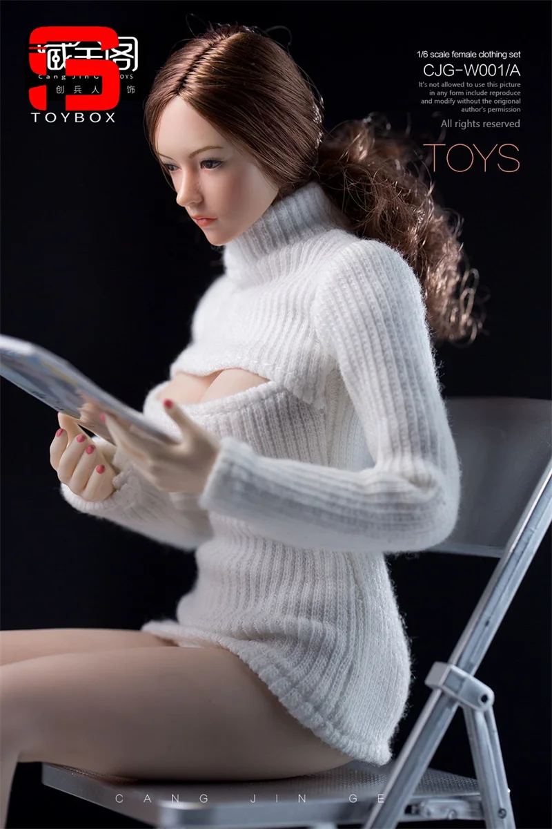 CJG- W001 1/6 Female Open Chest Sweater Stretch Knitted Sweater Clothes Model Fit 12-inch Soldier Action Figure Body