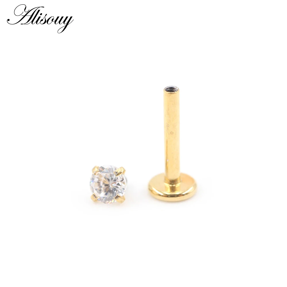 1pc Silver Color Labret Lip Ring Zircon Anodized Internally Threaded Prong Monroe 16G Tragus Helix Ear Piercing Earring women