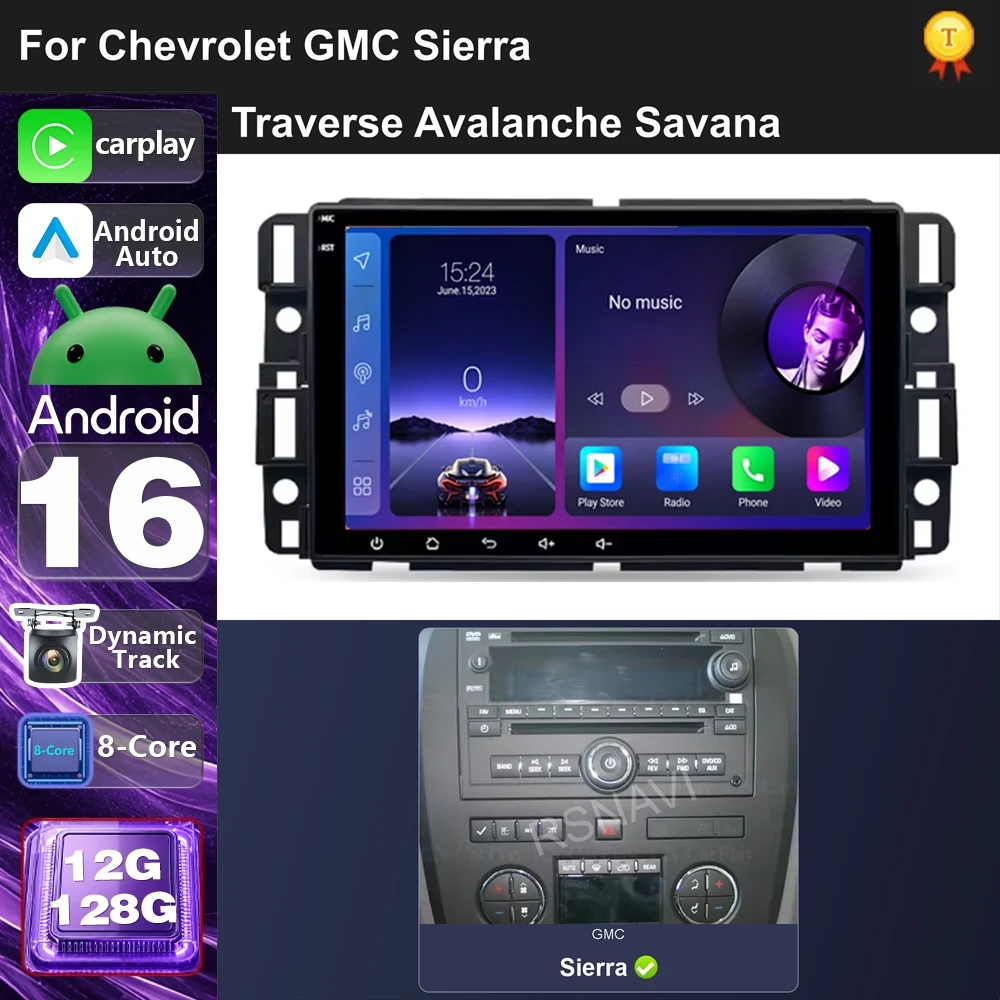 Car Radio Android 16 For Chevrolet GMC Sierra Traverse Avalanche Savana 2007-2014 carplay auto dsp bt 4g