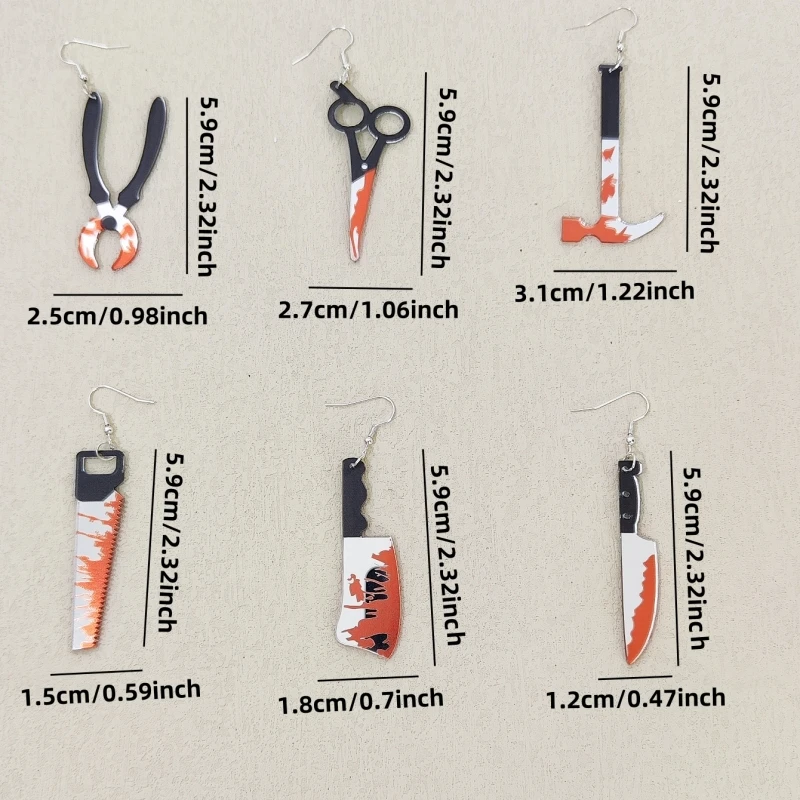 KUGUYS Bloody Halloween Women\'s Dangling Earrings Kitchen Knife Pliers Saw Scissors Mirror Acrylic Jewelry Accessories