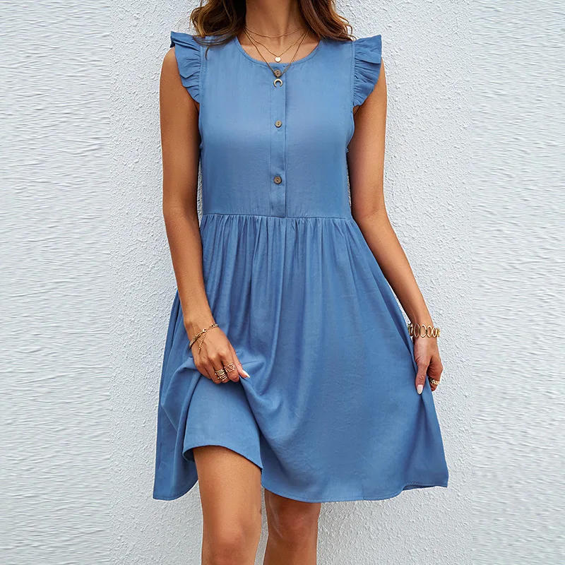 

Summer women's dress new fashion simple round neck sleeveless