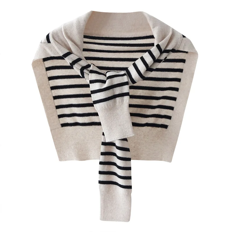 Wool Striped Shawl Women Knitted Wraps Spring Fashion Sweaters Textured Age-reducing Collocation Cardigans Tops Autumn Cropped