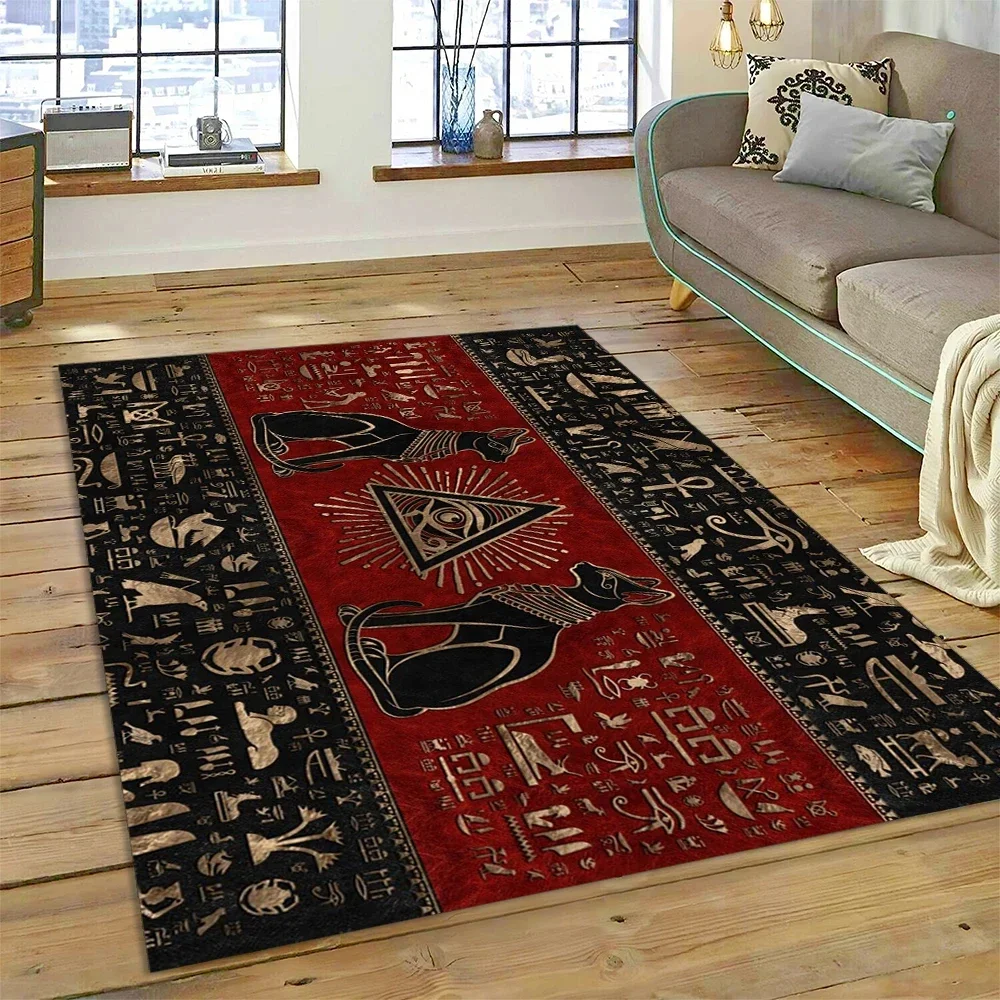 Ancient Egyptian Mythological Idiographic Sign Symbols Carpet Rug for Home Living Room Bedroom Sofa Doormat Decor,Non-slip Mat