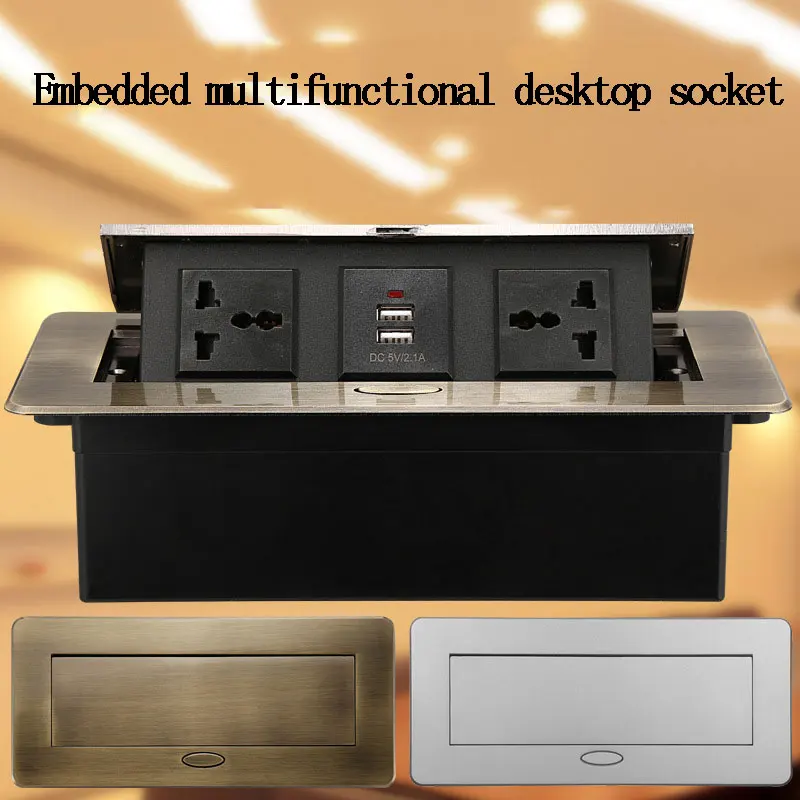 Universal Desktop Socket Pop-up Conference Table Multifunctional Three-hole Desktop 3-pin Power Socket With USB Charging Socket
