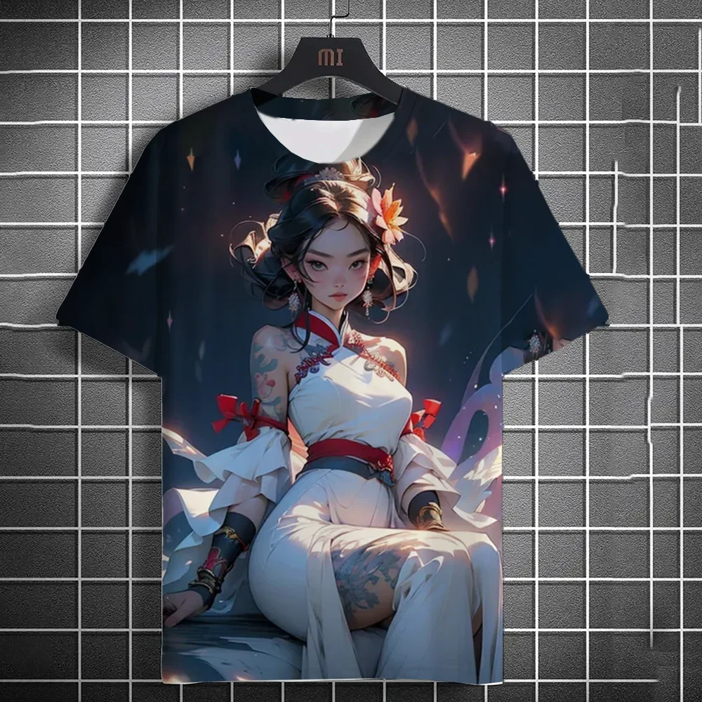 Herren-T-Shirt, 3D-Druck, Anime-Motiv, sexy, bedrucktes T-Shirt, lässiges, lockeres T-Shirt mit kurzen Ärmeln, Herren-Hauskleidung, Oberteil. – Detail 10
