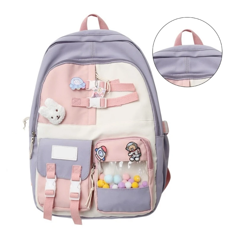 วิทยาลัย Daypack สำหรับผู้หญิงผู้ชายเกาหลี Harajuku กระเป๋าเป้สะพายหลังสีสันสดใสกระเป๋าหนังสือโรงเรียน