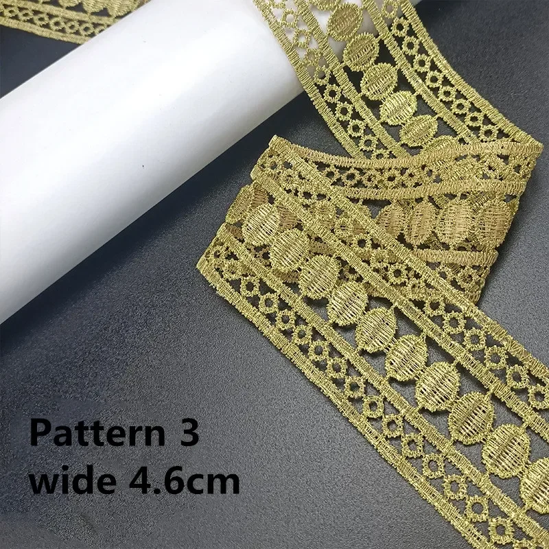 1Yards Golden Polyester Embroidery Ribbon Lace Fabric Collar Trim Dress Curtains Hat DIY Sewing Decor