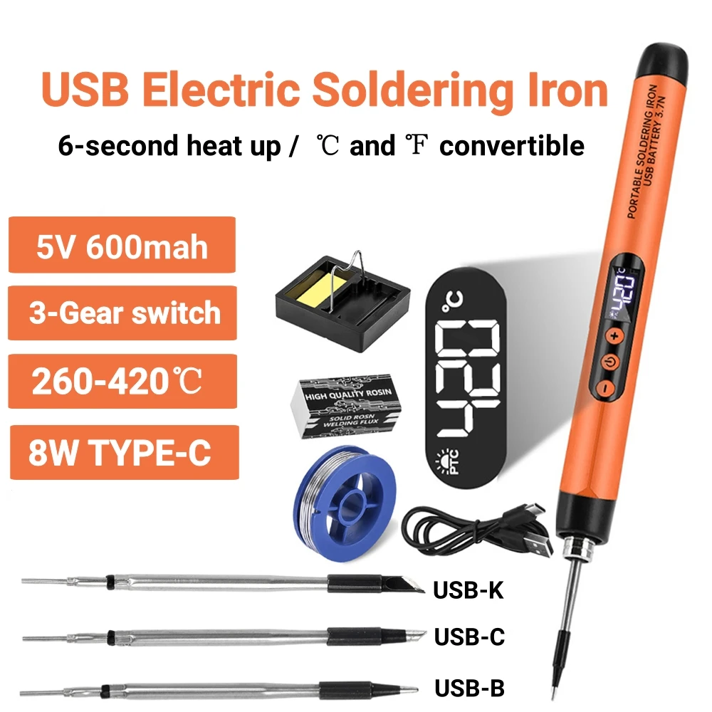 Type-C USB Soldering Iron Wireless Mini Welding Pen 5 Gear Temperature Adjustable Fast Heating Tip Portable Solder Iron Kit