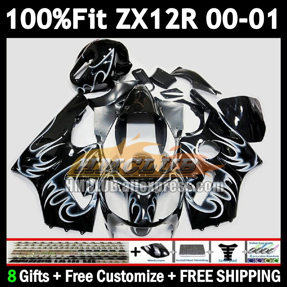 OEM Fairing For KAWASAKI NINJA ZX1200 ZX 12 R 1200 12R black white 176No.11 1200CC ZX-12R ZX12R 00 01 2000 2001 Injection Body