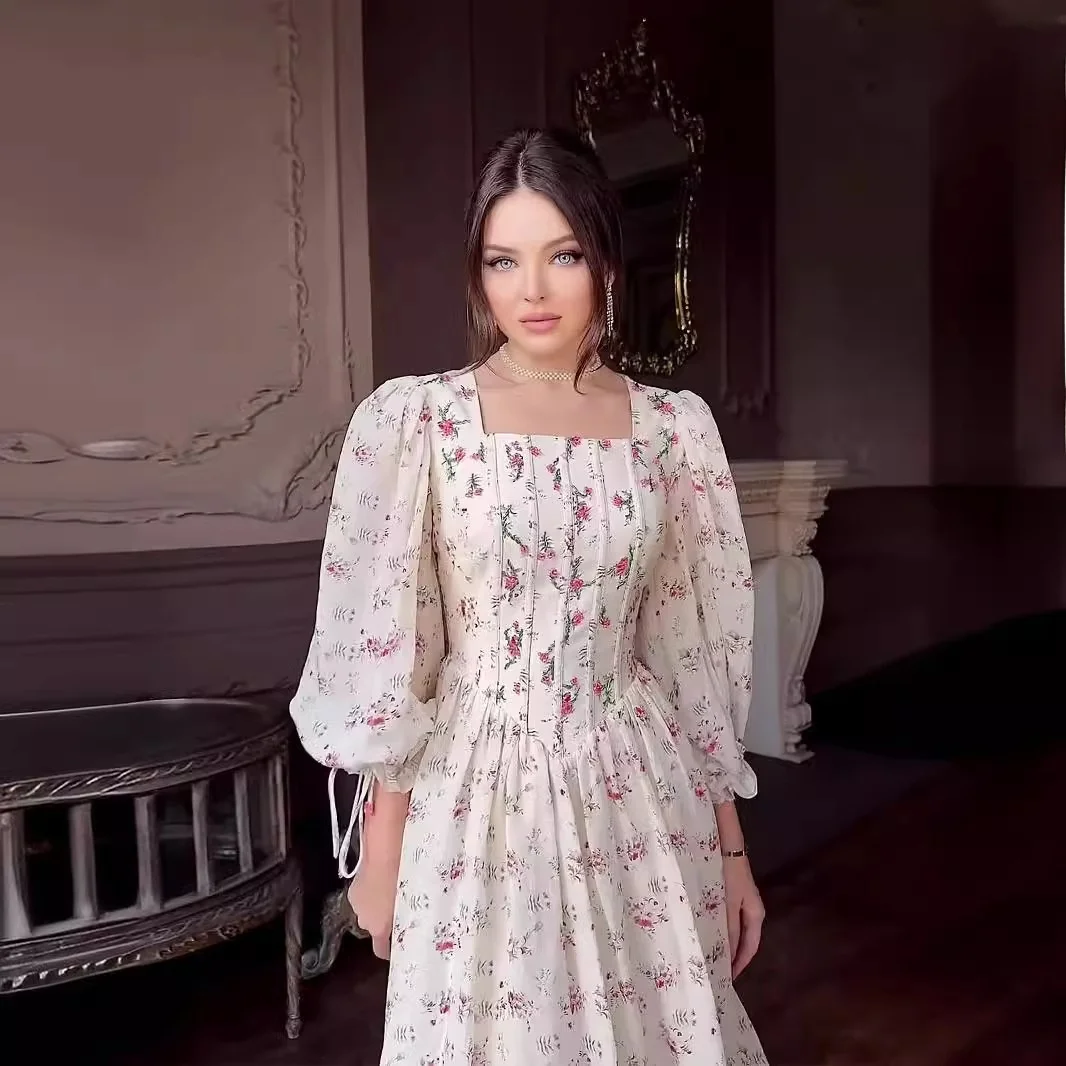 Ele الأزهار الجنية الرياح الخصر Cinching ساحة طوق مربوط طويل Dr موسم الصيف ألياف البوليستر محبوك غير النظامية Skir...