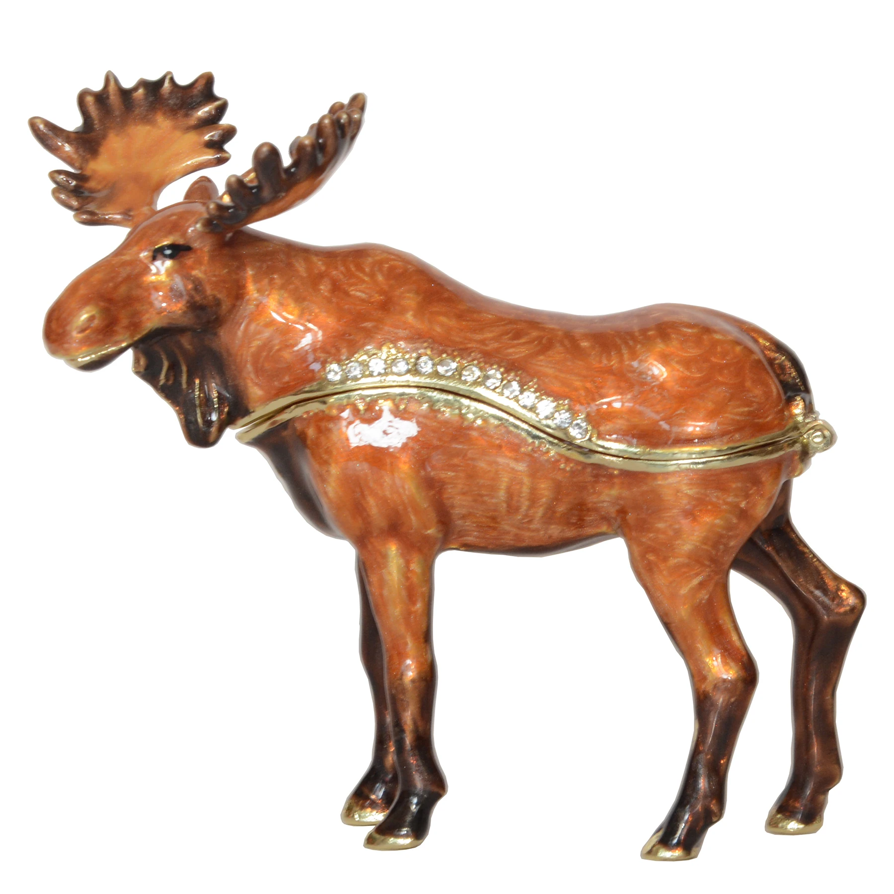 Moose Trinket Box with Crystals Animal Figurine Decoration Ring Holder