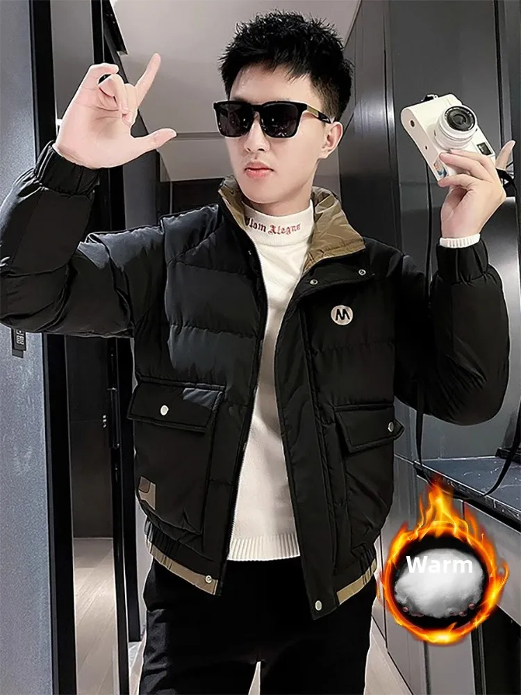 

Зимняя утепленная мужская куртка из хлопка с пуховым наполнителем, на молнии, с длинными рукавами, приталенного кроя, молодежная, популярная верхняя одежда