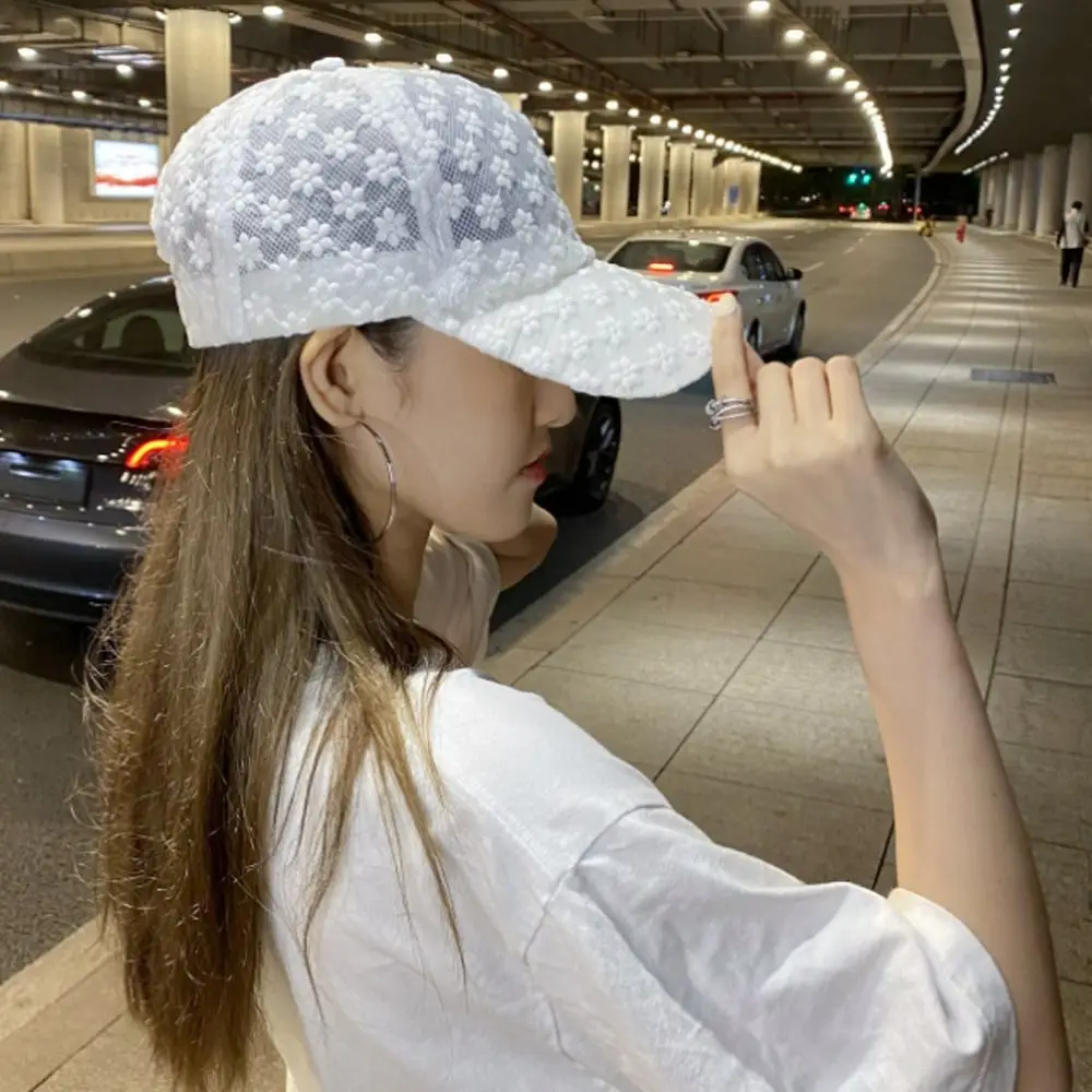 Gorra de béisbol fina con flores de encaje para mujer, protector solar para exteriores, sombrero hueco para el sol, gorra ajustable transpirable,