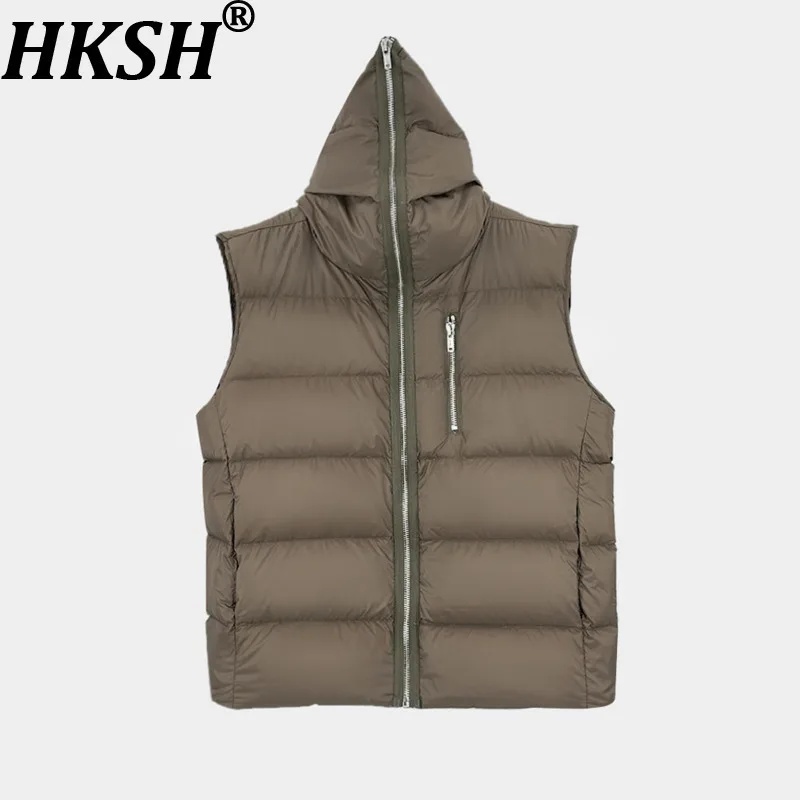 

HKSH Darkwear Winter New Hooded Vest Zipper Pocket Warm Vest Coats Loose Down Jacket Man Chic Ins Padded Waistcoat Women HK10930